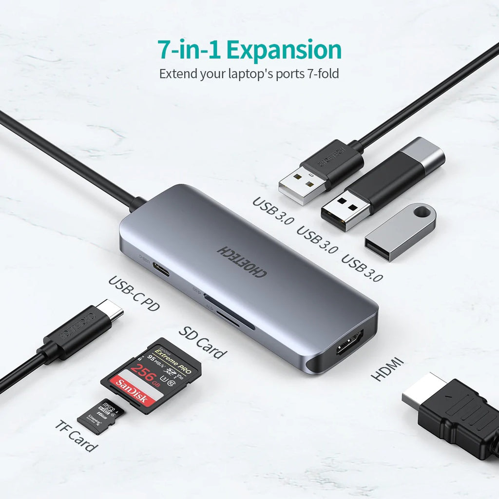 Choetech 7-in-1 USB-C Hub (Silver)