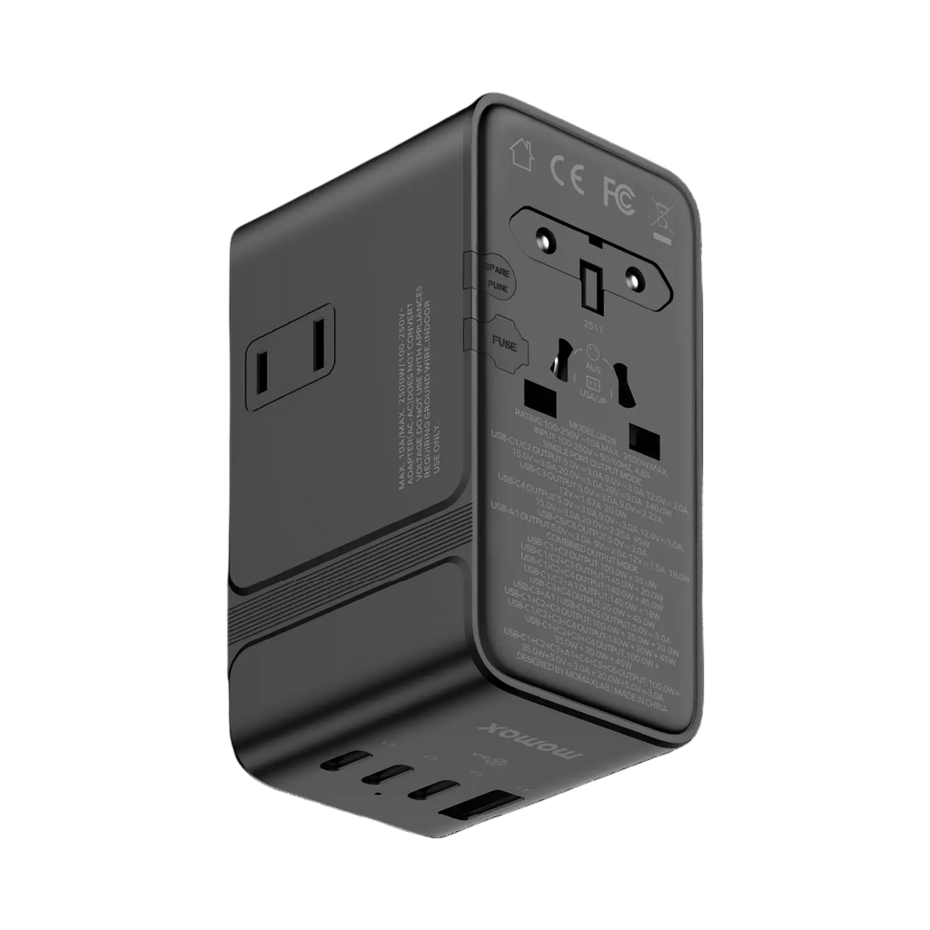 Momax 1-World2 45W 5-Port Dual AC Travel Adaptor (Black)