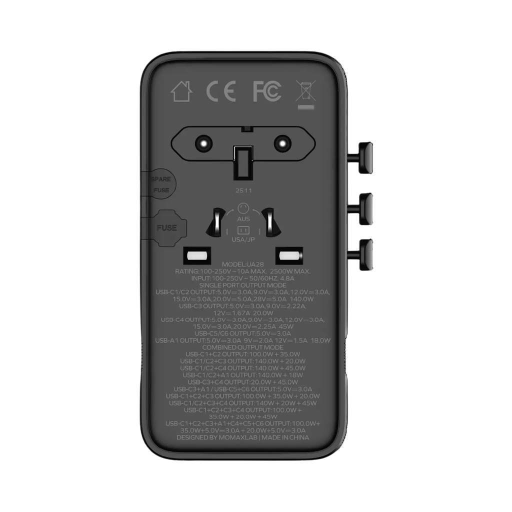 Momax 1-World2 45W 5-Port Dual AC Travel Adaptor (Black)