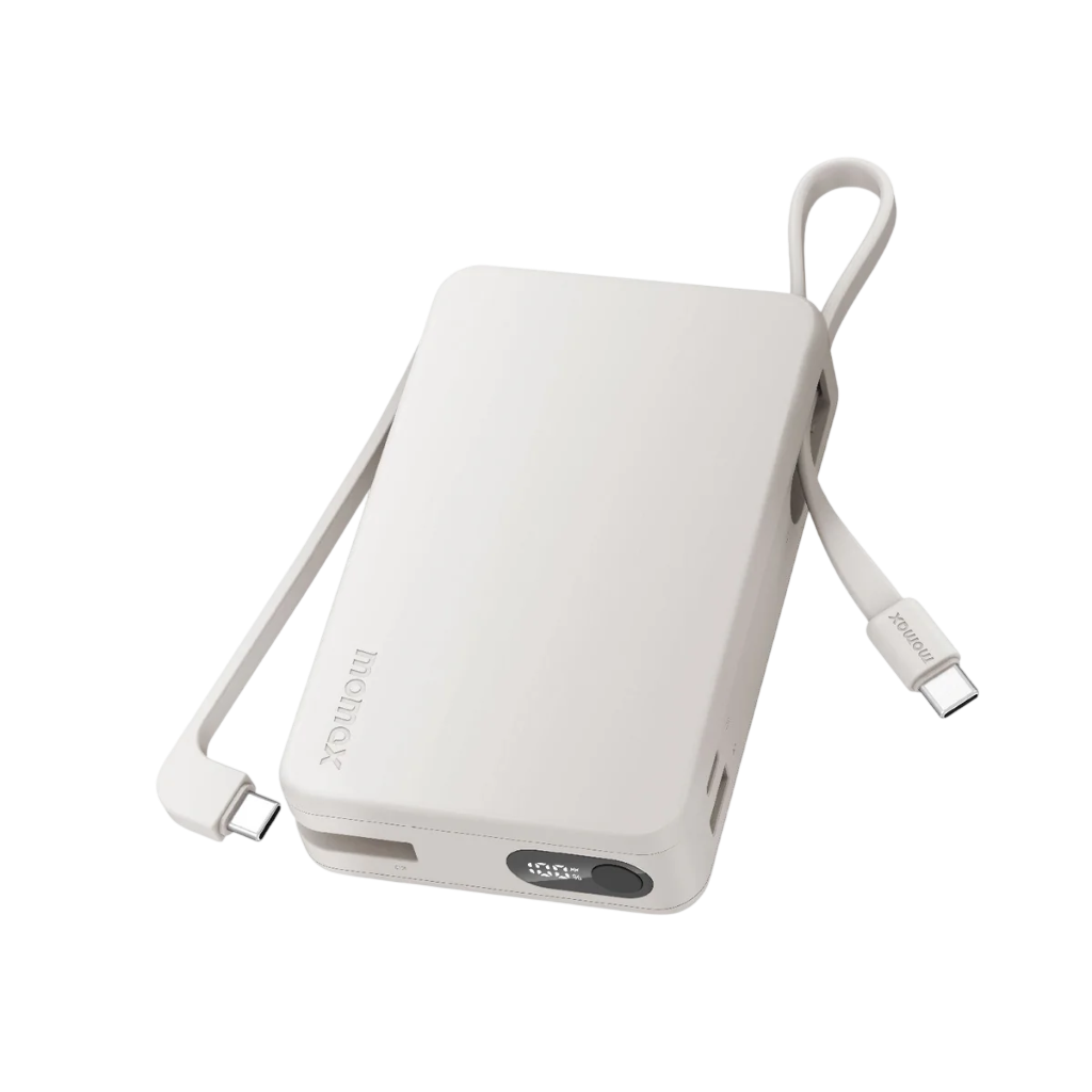 Momax 1-Power Vital+ 20000mAh Battery Pack with Dual Built-in USB-C Cable (White)