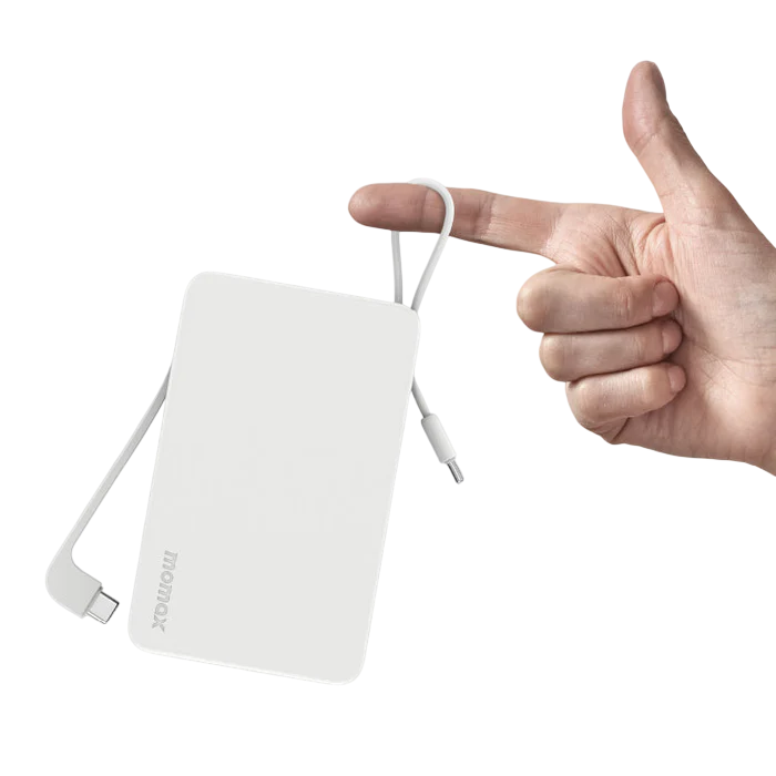 Momax 1-Power Vital+ 20000mAh Battery Pack with Dual Built-in USB-C Cable (White)