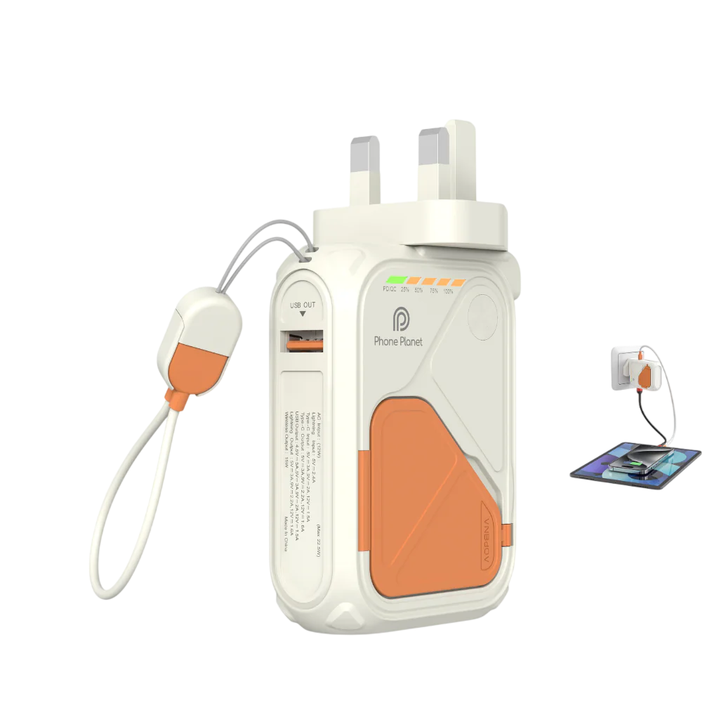 Phone Planet 10 IN 1 Magnetic Power Bank 10000mAh with Built-In Phone Stand (White)