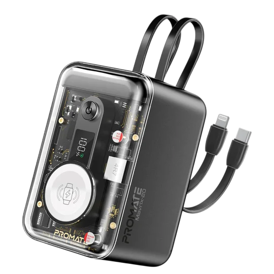 Promate 20000mAh Multi-Charging Transparent Smartphone- Apple Watch Power Bank